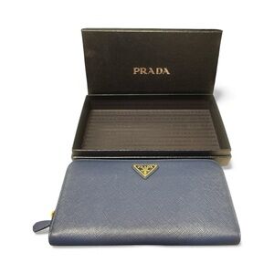 Prada Navy Leather Zip Wallet